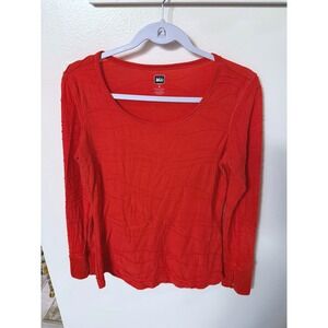 REI red wave textured baselayer scoopneck vivid bright med outdoor favorites euc